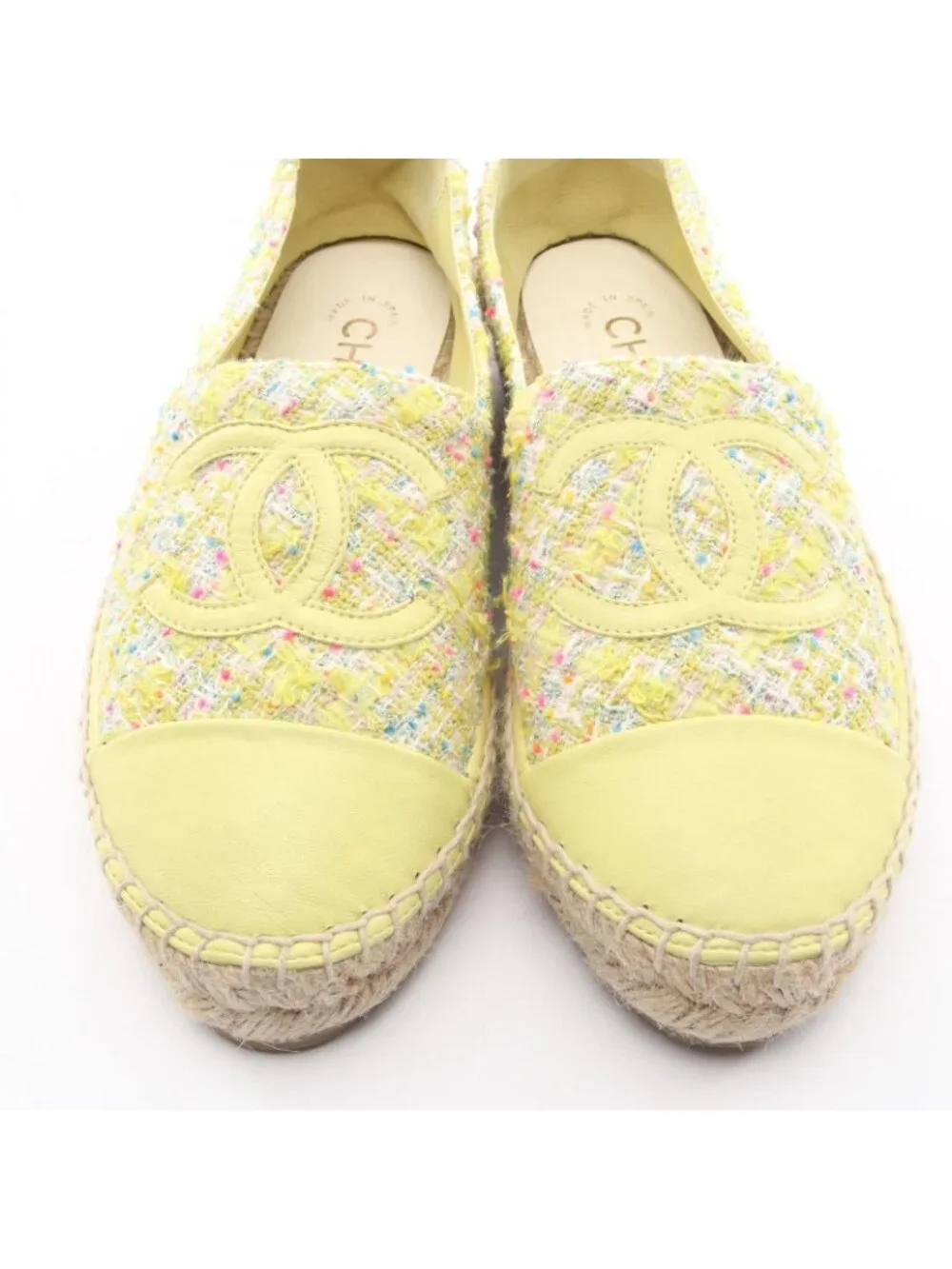 Chanel CC Logo Espadrilles Yellow Fabric Leather